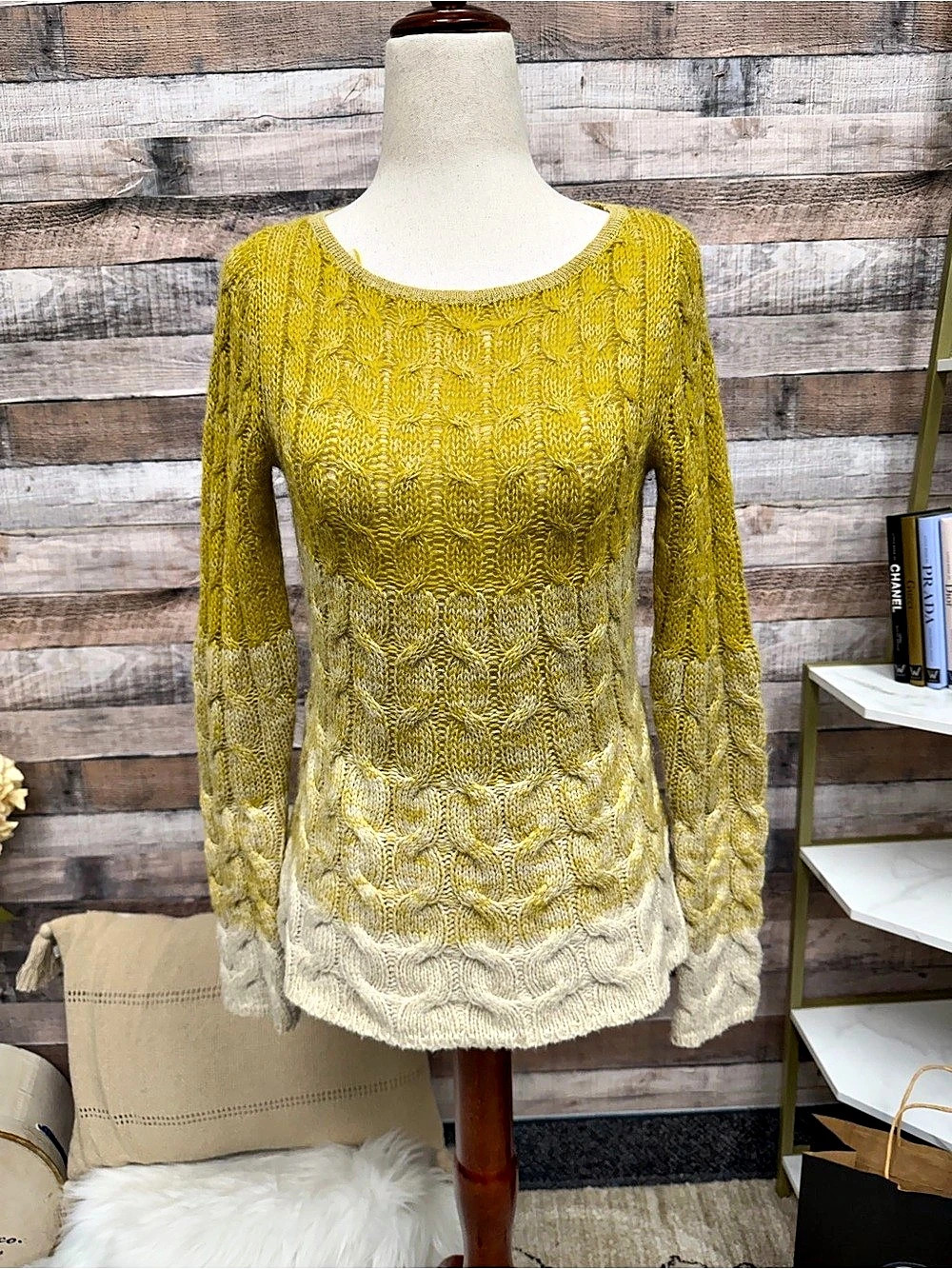 Anthropologie Sparrow Yellow Ombré Cable Knit Sweater XS